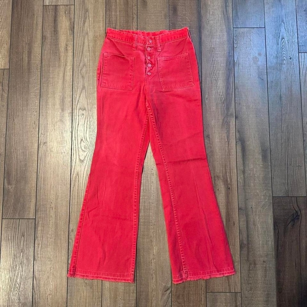 Vintage 70s Wrangler Bell Bottom Sailor Pants Women's 9/10 Button Fly Red